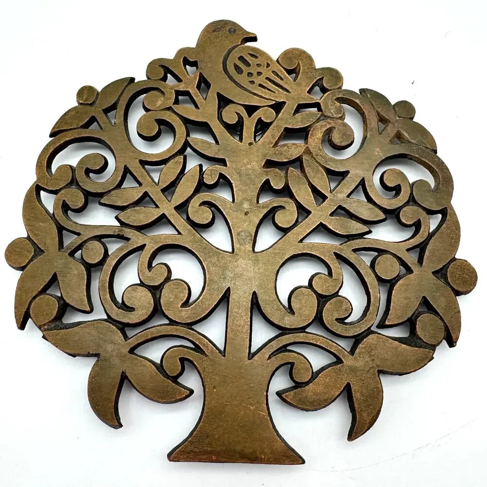 Vintage  Tree of Life Bird Trivet Wall Hanging Hot Plate Kitchen Decor